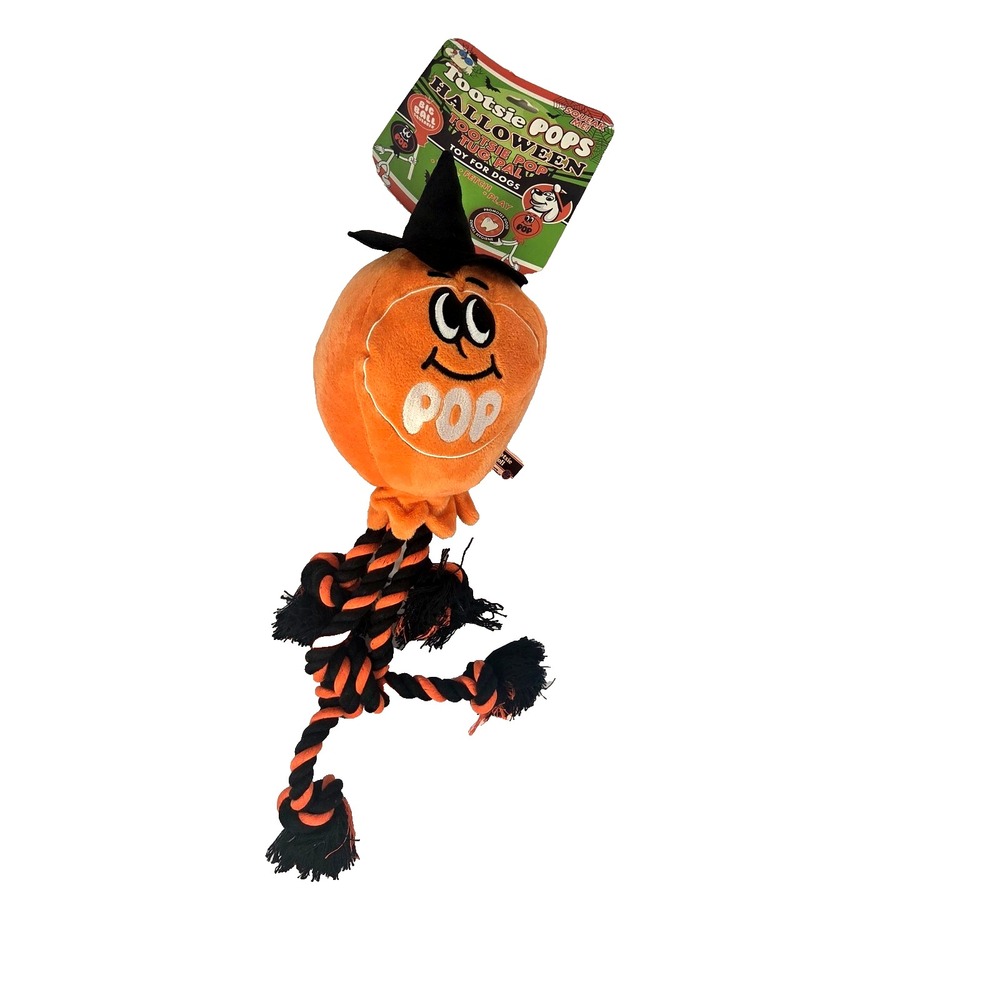 Tootsie Pops Halloween Pumpkin Dog Toy 19 Inch Plush Squeaky Rope Tug New